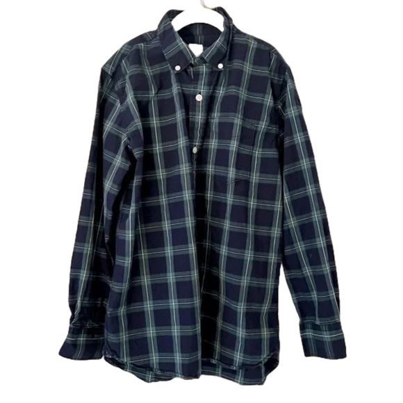 Gap Boys Long Sleeve Button Down Navy Green Plaid Tartan Holiday XL - Picture 1 of 5